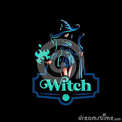Woman witch with a magic broom Vector Illustration